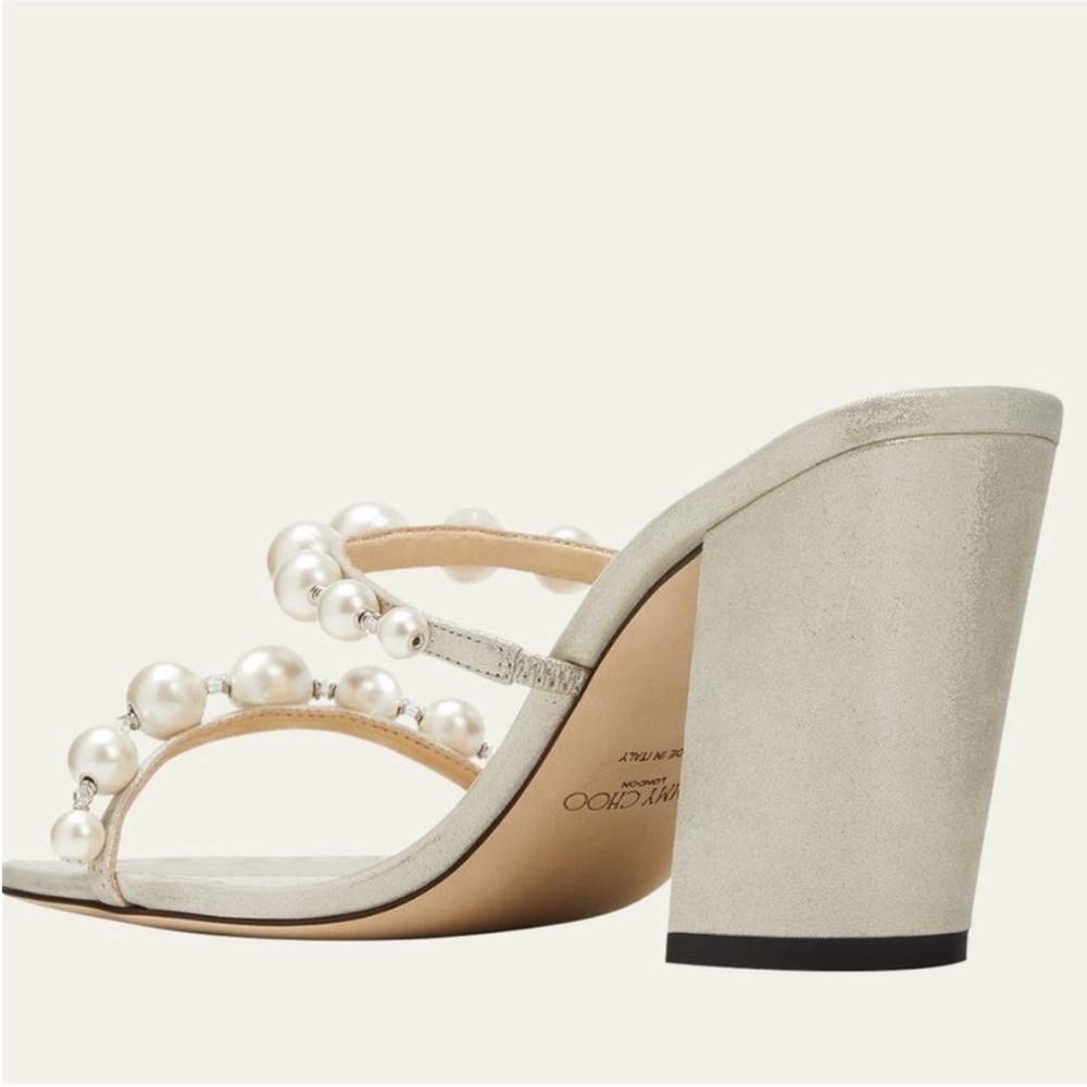New JIMMY CHOO Amara Metallic Pearly Two-Band Sandals 38.5 $975 - Picture 3 of 16